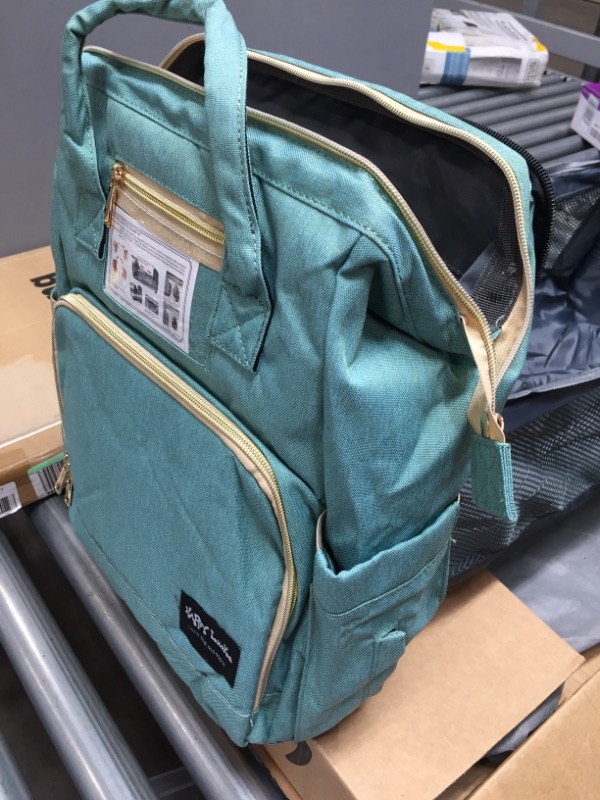 Photo 2 of HappyLuoka Green Diaper Bag Backpack with Changing Station Cyan
