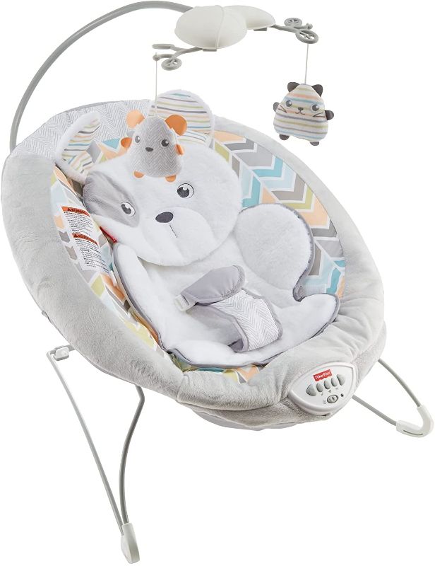 Photo 1 of Fisher-Price Sweet Snugapuppy Deluxe Bouncer, Portable Bouncing Baby Seat with Overhead Mobile, Music, and Calming Vibrations