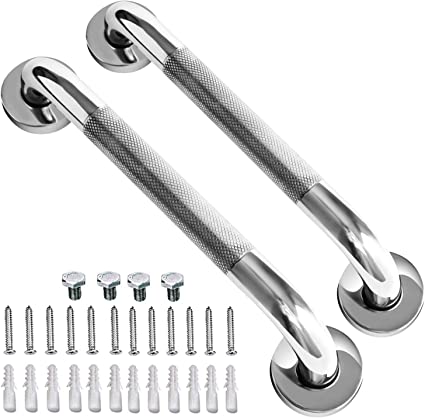 Photo 1 of 2 Pack 19.5 Inch Anti Slip Shower Grab Bar Handle, Chrome Stainless Steel Bathroom Grab Bar, Knurled Bathroom Balance Bar, Safety Hand Rail Support, Handicap Elderly Injury Senior Assist Bath Handle