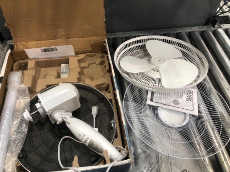 Photo 1 of Black & Decker 16 In. Stand Fan with Remote, White - 16" Diameter - 3 Speed - Durable, Adjustable Height, Tilt Angle, Oscillating, Timer-off Function - 22.8" Height x 17.7" Width x 15.8" Depth - White