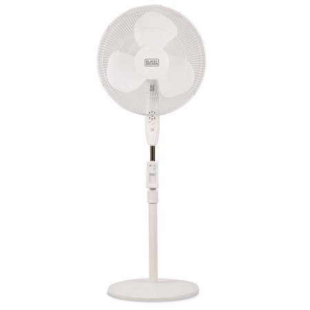 Photo 1 of Black & Decker 16 In. Stand Fan with Remote, White - 16" Diameter - 3 Speed - Durable, Adjustable Height, Tilt Angle, Oscillating, Timer-off Function - 22.8" Height x 17.7" Width x 15.8" Depth - White