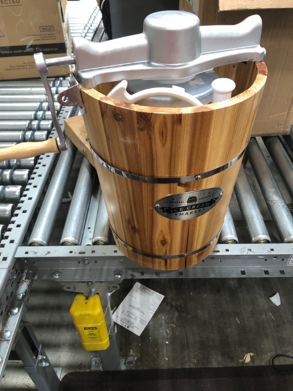 Photo 2 of **PARTS ONLY**
Elite Gourmet EIM916 Old Fashioned 6 Quart Vintage Wood Bucket Electric Maker Machine Appalachian, Bonus Classic Die-Cast Hand Crank, Uses Rock Salt Churns Ice Cream in Minutes, Pine
