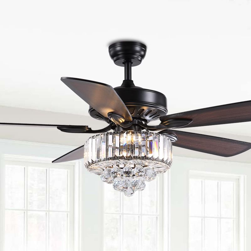 Photo 1 of ****PARTS ONLY***
NOXARTE Crystal Ceiling Fan Light Black Reversible Blades Chandelier Fan Remote Control Lighting Fixture Fan for Dining Room Living Room
