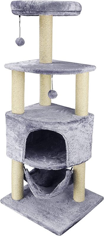 Photo 1 of HUITREE Cat Tree with Scratching Post and Hanging Bed,Grey

