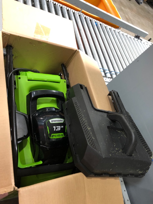Photo 2 of ***DAMAGED***
Greenworks 24V 13-Inch Cordless (2-In-1) Push Lawn Mower, 4.0Ah USB Battery (USB Hub) and Charger Included MO24B410
