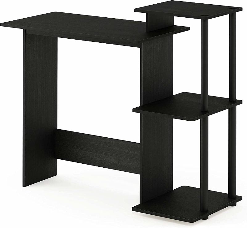 Photo 1 of Furinno Efficient Home Laptop Notebook Computer Desk with Square Shelves, Americano/Black (39.6(W)x15.7(D)x33.6(H) inches)
