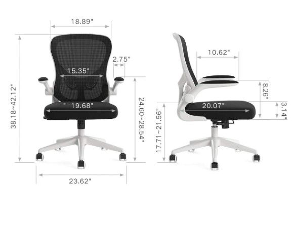 Photo 1 of Hbada Office Chair, Ergonomic Desk Chair, Computer Mesh Chair with Lumbar Support and Flip-up Arms, White
