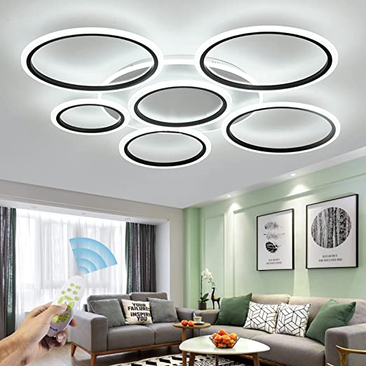 Photo 1 of 44in Modern Ceiling Light,100W Dimmable Modern LED Ceiling Light,7 Rings Flush Mount Ceiling Light Fixtures,Black Ring with Remote Acrylic Ceiling Lamps for Living Room Bedroom Kitchen
