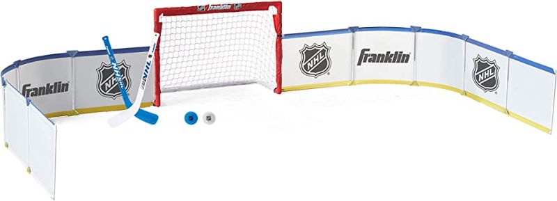 Photo 1 of Franklin Sports Mini Hockey Rink Set - Half Rink Knee Hockey Goal, Mini Sticks, and Ball Set - Indoor Mini Hockey Rink - Official NHL Licensed
