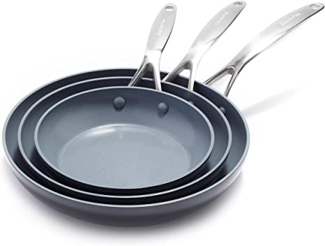 Photo 1 of ***DAMAGED***
GreenPan Valencia Pro Hard Anodized Healthy Ceramic Nonstick 8", 9.5" and 11" Frying Pan Skillet Set, PFAS-Free, Induction, Dishwasher Safe, Ovens Safe, Gray
