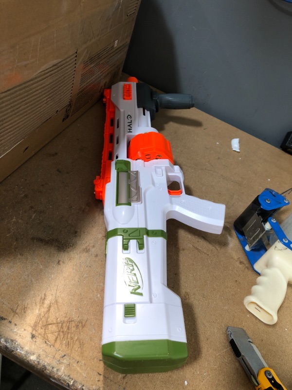 Photo 2 of **INCOMPLETE**
NERF Halo Bulldog SG Dart Blaster -- Pump-Action, Rotating 10-Dart Drum, Tactical Rails, 10 Official Elite Darts, Skin Unlock Code
