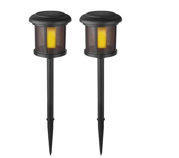 Photo 1 of **INCOMPLETE**
Solar 6 Lumens Black Outdoor Integrated LED Flicker Flame Path Light (2-Pack); Weather/Water/Rust Resistant
