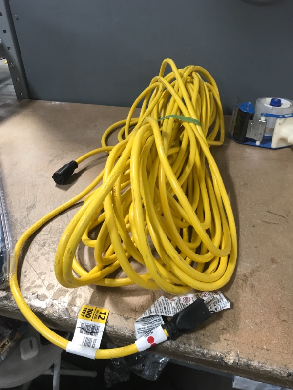 Photo 2 of 100 ft. 12/3 Extension Cord, Yellow
