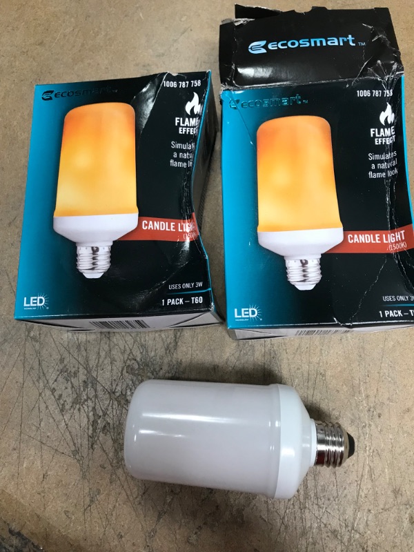 Photo 2 of EcoSmart
3-Watt Equivalent A19 Cylinder Flame Design LED Light Bulb Amber (2-Pack)