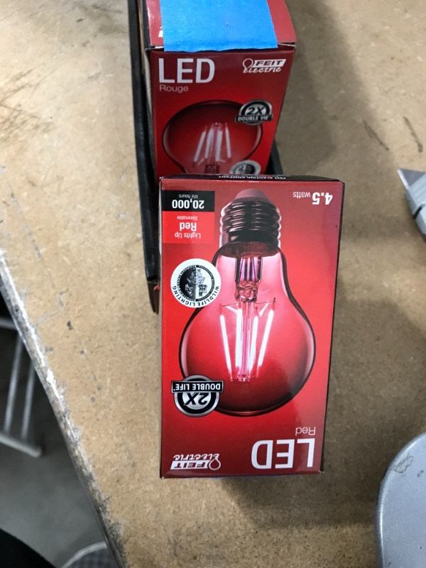 Photo 3 of ** SETS OF 6**
25-Watt Equivalent A19 Medium E26 Base Dimmable Filament LED Light Bulb Red Colored Clear Glass (1-Bulb)
