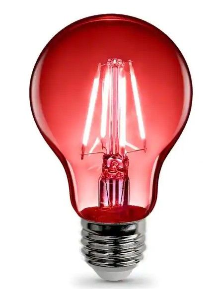 Photo 1 of ** SETS OF 6**
25-Watt Equivalent A19 Medium E26 Base Dimmable Filament LED Light Bulb Red Colored Clear Glass (1-Bulb)

