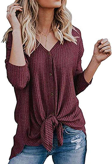 Photo 1 of Chuhee Women's XL Button Down Blouse Shirt Tie Knot Thermal Tops
