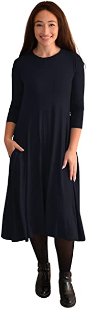 Photo 1 of Kosher Casual Women's Modest Casual 3-4 Sleeve Mid-Calf Swing T Shirt Dress with Pockets
SIZE: XL