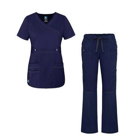 Photo 1 of Adar Pop-Stretch Junior Fit Women’s Scrub Set - Crossover Top and Multi Pocket Pants m 
