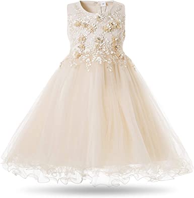 Photo 1 of CIELARKO Girls Dress Flower Pearls Kids Party Wedding Dresses for 8-9 Years
