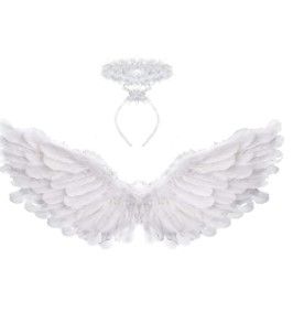 Photo 1 of Angel Wings And Halo White Feather Wing Kids For Adult Party Costume Children's Boys Girls Christmas Unique Gift