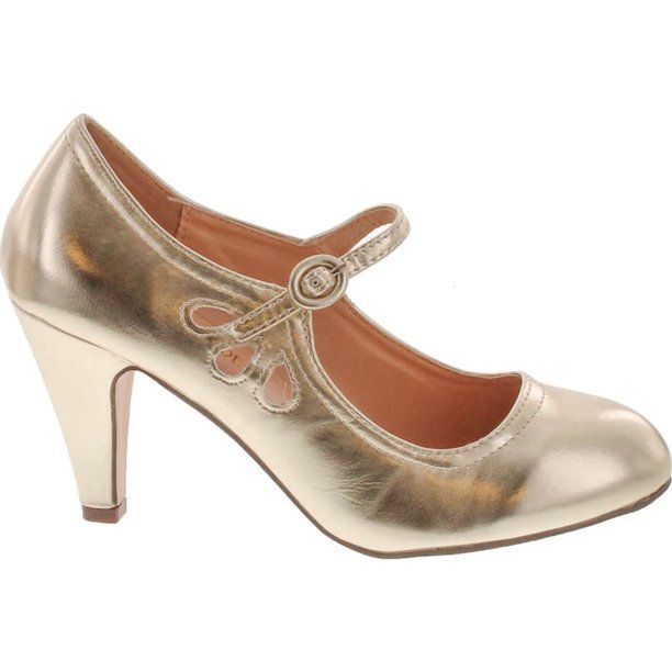 Photo 1 of Chase & Chloe KIMMY-21 Womens Round Toe Mid Heel Mary Jane Pumps-Shoes Pumps, Light Gold, 7.5
