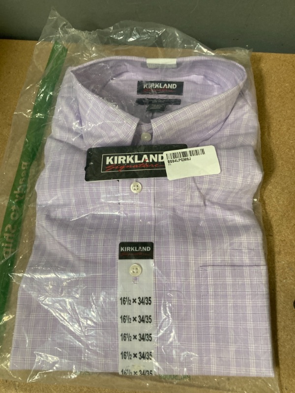 Photo 2 of Kirkland Signature Men's Traditional Fit Non-Iron Dress Shirt 16 1/2x34/35 Pink White Square
