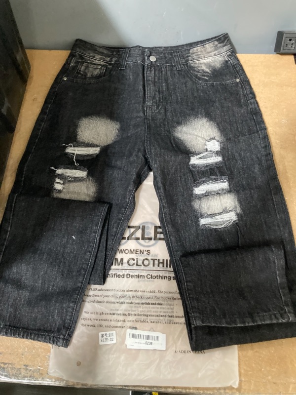 Photo 1 of 32 LZLER Unisex Demin Jeans, Black Ripped Pattern 