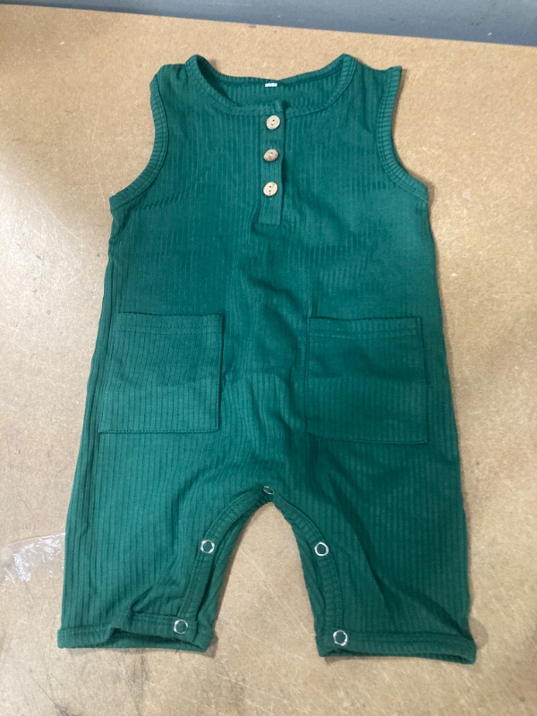 Photo 1 of 3-4T Unisex Dark Green Romper, Sleeve-less 