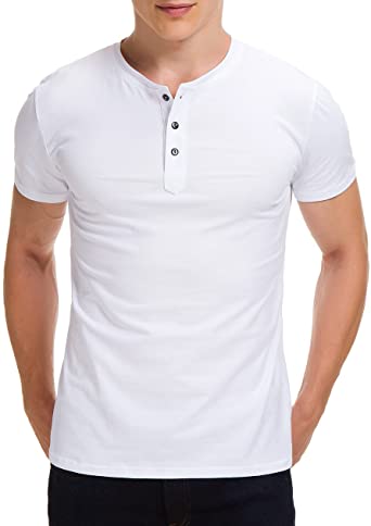 Photo 1 of Boisouey Men's Casual Slim Fit Short Sleeve Henley T-Shirts Cotton Shirts M White 
