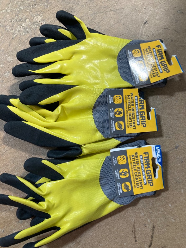 Photo 2 of FIRM GRIP Water Resistant Medium Yellow and Black Nitrile Dipped Gloves (1-Pair), Yellow/Black 3 PACK 
