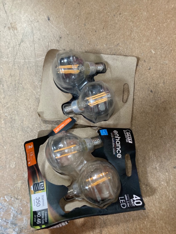 Photo 2 of Feit Electric Mini Candelabra E12 (Candelabra) LED Bulb Soft White 40 Watt Equivalence 2 Pk - Case of: 1; Each Pack Qty: 2; Total Items Qty: 2
