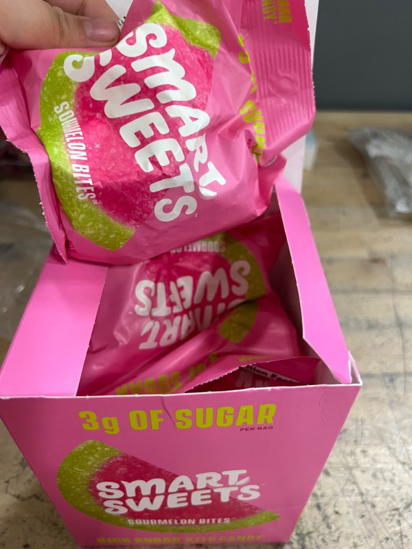 Photo 2 of **NOT REFUNDABLE** SmartSweets Sourmelon Bites, Candy with Low Sugar (3g), Low Calorie, Plant-Based, Free From Sugar Alcohols, No Artificial Colors or Sweeteners, Pink and Green 1.8 Ounce (Pack of 6) BEST BY 09/30/2021, SOLD AS IS 
