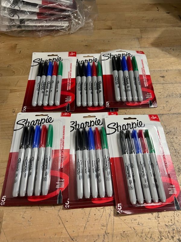 Photo 1 of 6PCK Sharpie Permanent Markers, Fine Point, Assorted Colors, 5 Count
