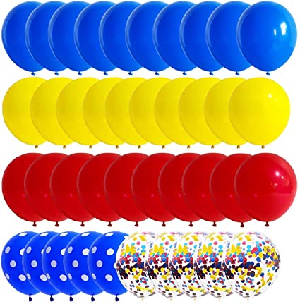 Photo 1 of 2pcks Super Iron Hero Man Party Balloons Set, 12 Inch Blue Yellow Red Balloon Latex Confetti Balloons for Super Boys Men Hero Captain Circus Birthday Baby Shower Party
