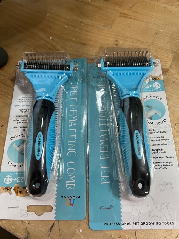 Photo 2 of 2PCKS MENNYO Dog Grooming Tool Undercoat Rake for Dogs 2 Sided Dematting Comb Brush for Short Long Hairs Loose Fur Mats Knots Removing