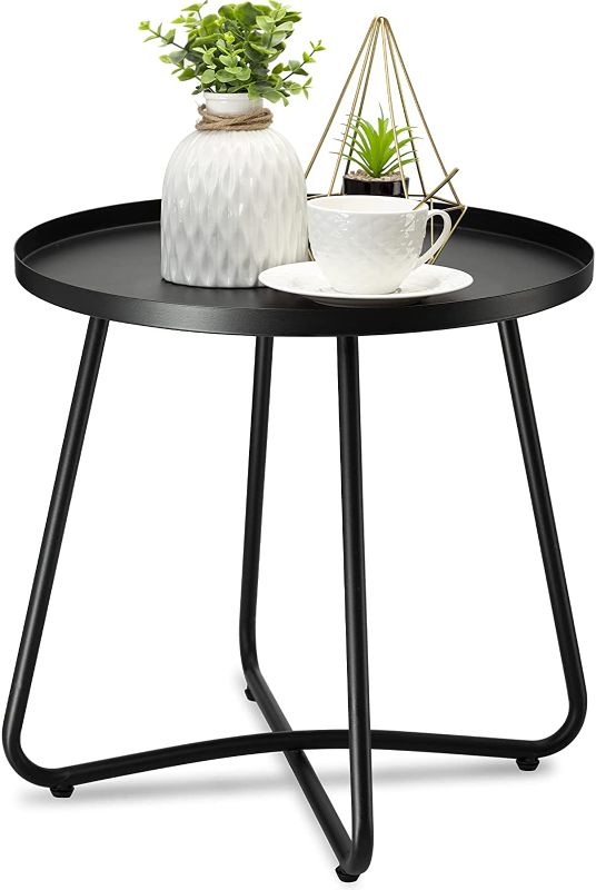 Photo 1 of *HARDWARE INCOMPLETE*
danpinera Outdoor Side Tables, Weather Resistant Steel Patio Side Table, Small Round Outdoor End Table Metal Side Table for Patio Yard Balcony Garden Bedside Black
