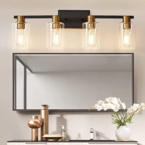 Photo 1 of Bathroom Light Fixtures, Lanmate Wall Sconces Bathroom Vanity Light E26 Bulb Base, Bathroom Lights Over Mirror with Glass Shade for Farmhouse Living Room Bedroom Dressing Makeup Mirror(4-Light).
