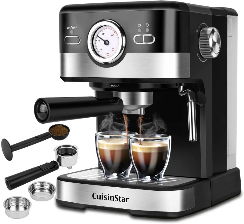 Photo 1 of CuisinStar Espresso Machine 15 Bar, Espresso Coffee Machine with Milk Frother Wand, 1100W Fast Heating Coffee Maker with 1.5L Removable Water Tank For Espresso Cappuccino Latte