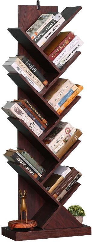 Photo 1 of 9 Shelf Space Saving Tree Bookcase, Narrow Bookshelves dark brown