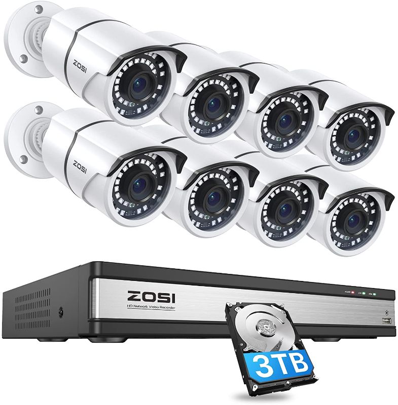 Photo 1 of ZOSI 16CH 4K PoE Security Cameras System,4K 8MP 16-Channel H.265 NVR with 3TB Hard Drive and 8pcs 5MP Indoor Outdoor PoE IP Cameras,120ft Night Vision,Remote Access for Home Business 24/7 Recording
