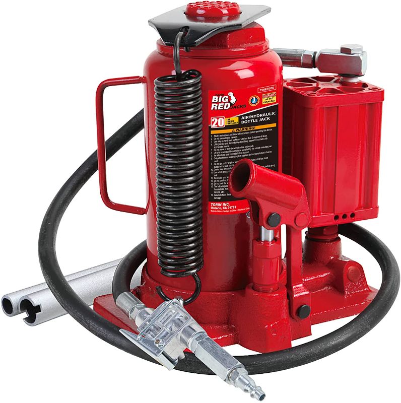 Photo 1 of **INCOMPLETE**
BIG RED TA92006 Torin Pneumatic Air Hydraulic Bottle Jack with Manual Hand Pump, 20 Ton (40,000 lb) Capacity, Red
