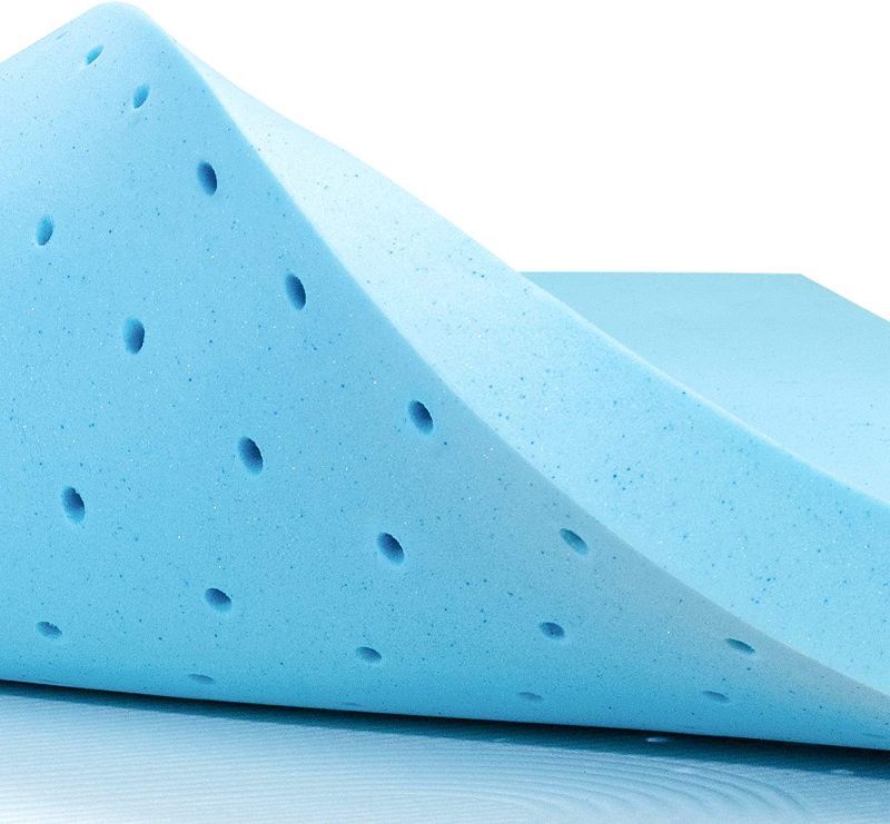 Photo 1 of  3 Inch Memory Foam Mattress Topper Ventilated Gel Infused Bed Foam Topper , CertiPUR-US Certified, (73 in X 94 in), Blue
