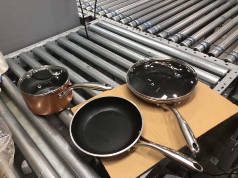 Photo 2 of **INCOMPLETE**
Gotham Steel Frying Pan Set, 3 Piece Nonstick Ceramic Copper Pans Set, Nonstick Frying Pans, Nonstick Skillet Set, Omelet Pan, Cookware, PFOA Free, Dishwasher Safe, Cool Touch Handle
