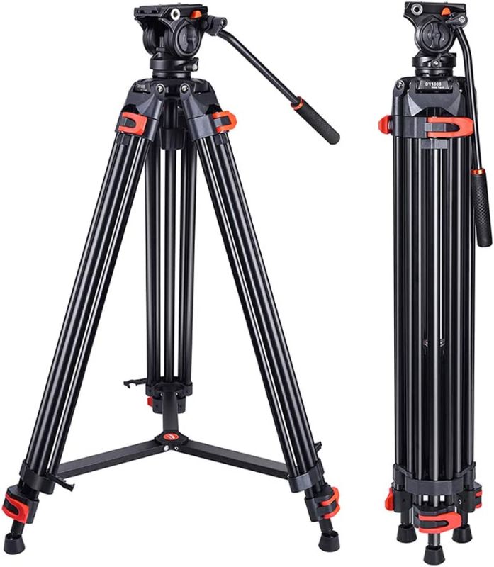 Photo 1 of Heavy Duty Tripod Professional Video Tripod Aluminium 72inch with 360 Degree Fluid Head for Canon Nikon DSLR Camcorder Cameras