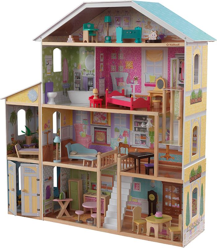 Photo 1 of KidKraft Majestic Mansion Wooden Dollhouse with 34-Piece Accessories, Working Elevator and Garage