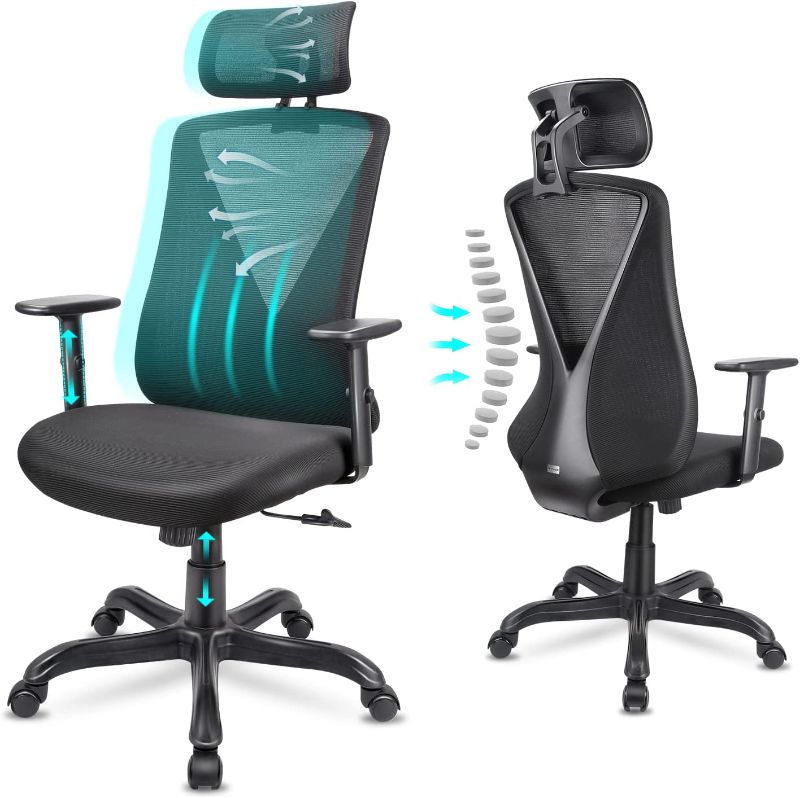 Photo 1 of Komene Ergonomic Mesh Office Chair - High Back Desk Chair with Storage Function &Thick Seat Cushion-Adjustable Head & Arm Rests