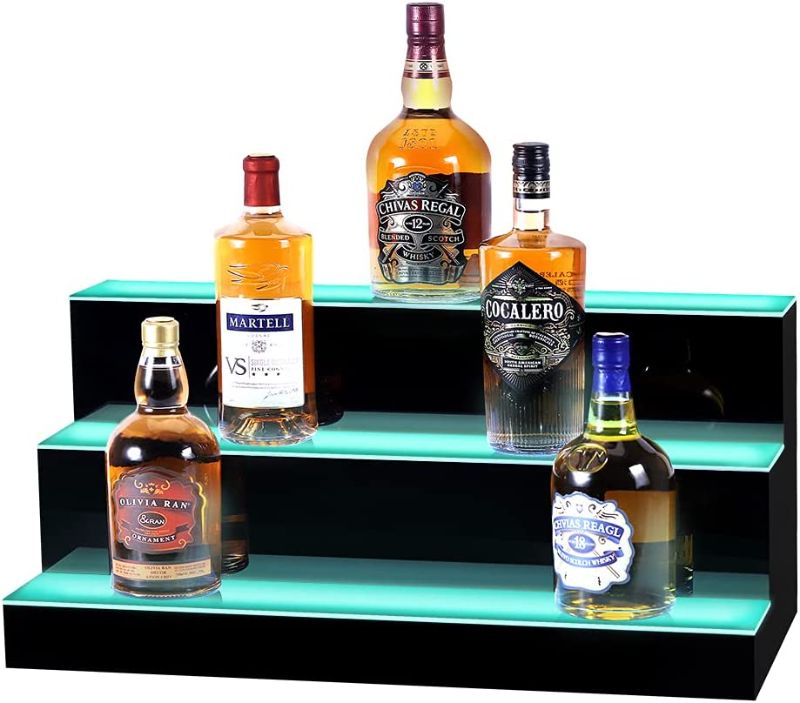 Photo 1 of  LED Lighted Liquor Bottle Display 24Inch 3 Step Illuminated Bottle Shelf 3 Tier Home Bar Drinks Commercial Lighting Shelve