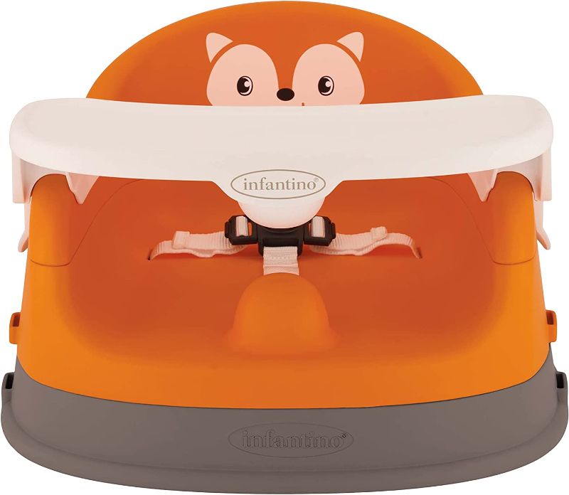 Photo 1 of Infantino Grow-with-Me 4-in-1 Two-Can-Dine Feeding Booster Seat, Fox-Theme, Space-Saving Design, Infant Booster for 4M+, Toddler Seat for 3Y+