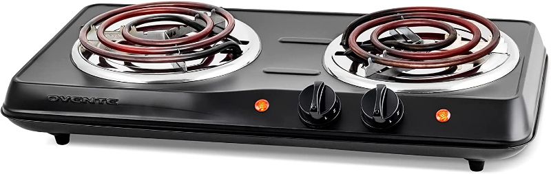 Photo 1 of  Electric Double Coil Burner 6 & 5.75 Inch Hot Plate Cooktop with Dual 5 Level Temperature Control & Easy Clean Stainless Steel Base, 1700W Portable Stove for Home Dorm Office, Black BGC102B